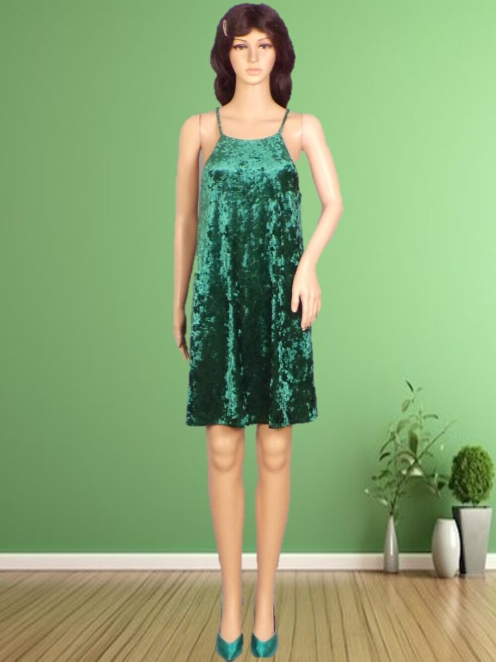 MM MM MM size S green A-line crushed-velvet off-shoulder party/cocktail dress
